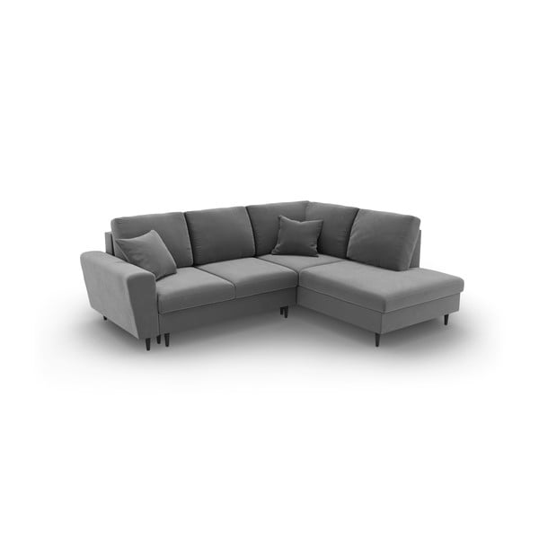 Svetlosivá zamatová rozkladacia/s úložným priestorom rohová pohovka (pravý roh/do L) Kyoto – Cosmopolitan Design-image-1