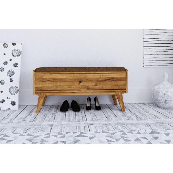 Lavica s úložným priestorom z dubového dreva s oranžovým sedákom Retro - The Beds-image-3