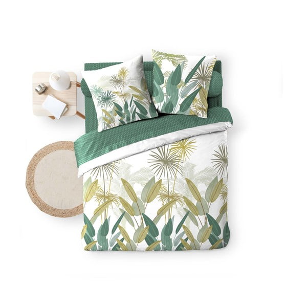 Biele/zelené bavlnené obliečky na dvojlôžko/predĺžené s plachtou/6-dielne 240x220 cm Otika – douceur d'intérieur-image-3