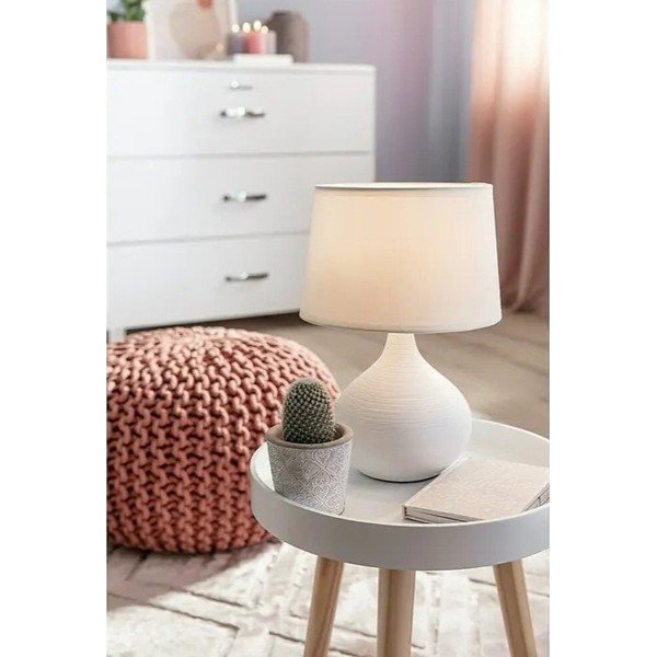 Biela stolová lampa z keramiky a tkaniny Reality Martin, výška 29 cm-image-1