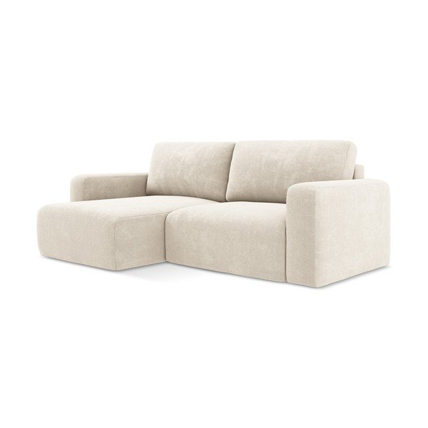 Krémová ženilková rozkladacia/s úložným priestorom rohová pohovka (ľavý roh/s leňoškou) Kona – Makamii-image-2