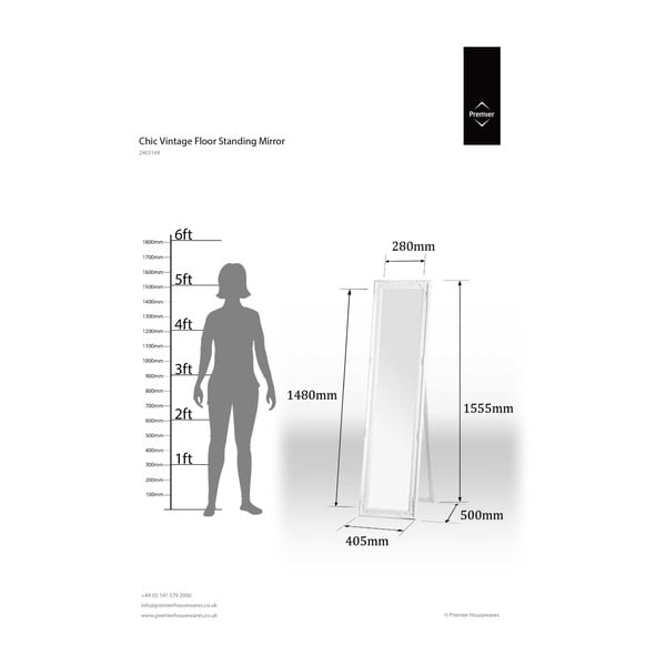 Stojacie zrkadlo s dreveným rámom 40x160 cm Chic – Premier Housewares-image-2