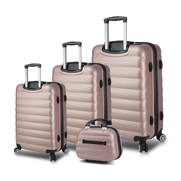 Sada 3 ružových cestovných kufrov na kolieskach s USB porty a príručného kufríka My Valice RESSO Travel Set