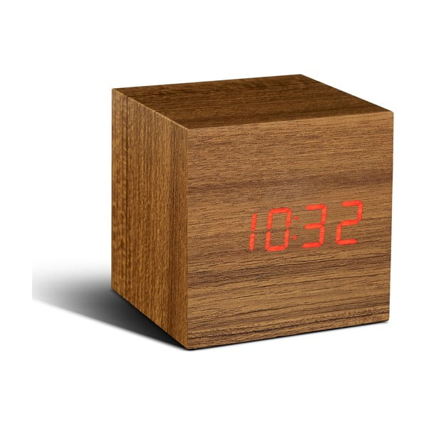 Svetlohnedý budík s červeným LED displejom Gingko Cube Click Clock