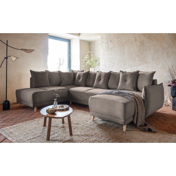 Svetlohnedá menčestrová rozkladacia rohová pohovka (ľavý roh/do "U") Lazy Lukka – Miuform-image-4