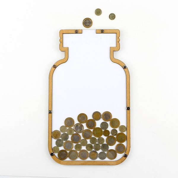 Dekoratívny rámik/pokladnička s plexisklom v tvare fľaštičky