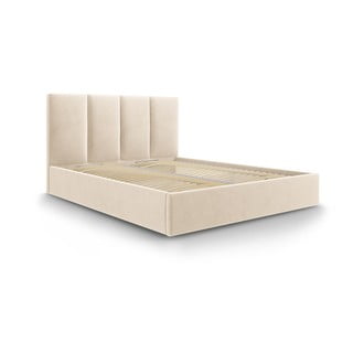 Béžová zamatová dvojlôžková posteľ Mazzini Beds Juniper, 180 x 200 cm