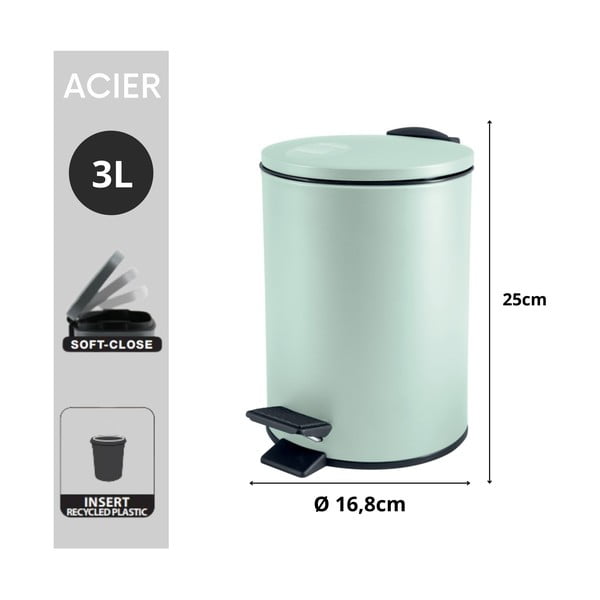 Nášľapný oceľový odpadkový kôš v mentolovej farbe 3 l Adelar – Spirella-image-3