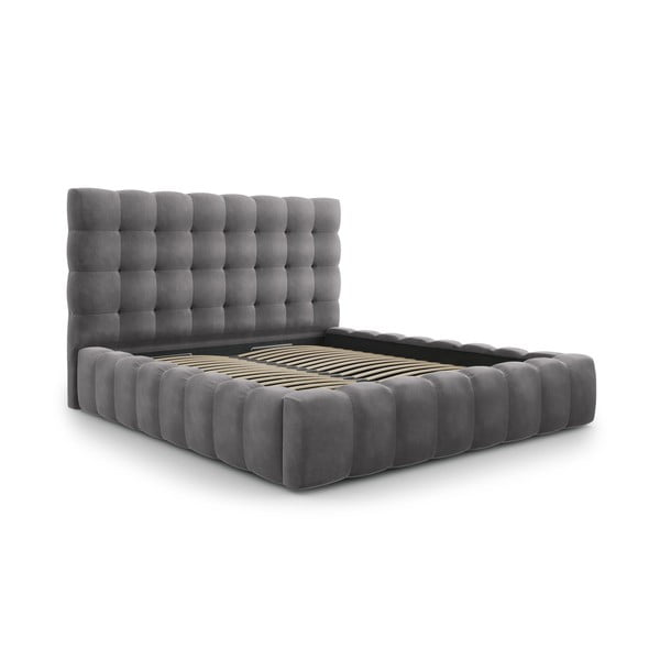 Sivá čalúnená dvojlôžková posteľ s úložným priestorom s roštom 200x200 cm Bali – Cosmopolitan Design
