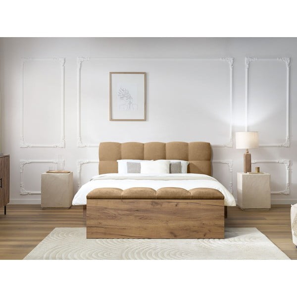 Béžová čalúnená dvojlôžková posteľ s roštom 180x200 cm Kumo – Bobochic Paris-image-2