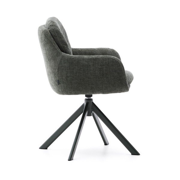 Tmavozelené čalúnené jedálenské kreslo s podrúčkami Lexa – Kave Home-image-4