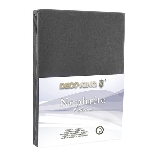 Tmavosivá elastická plachta DecoKing Nephrite, 180/200 x 200 cm-image-1
