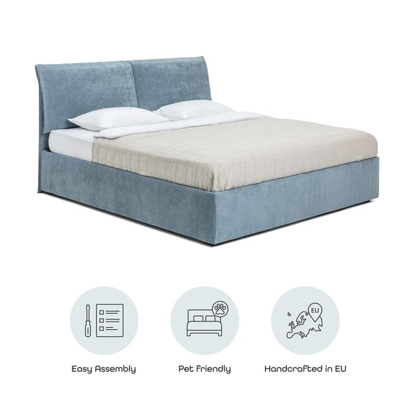 Modrá čalúnená dvojlôžková posteľ s úložným priestorom s roštom 160x200 cm Thessa Pillow – Bonami Selection-image-4