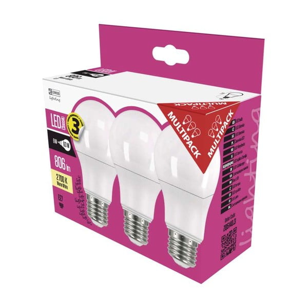 Súprava 3 LED žiaroviek EMOS Classic A60 Warm White, 8,5W E27-image-1