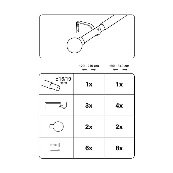Kovová roztiahnuteľná garniža 120 - 210 cm Koule - Gardinia-image-2