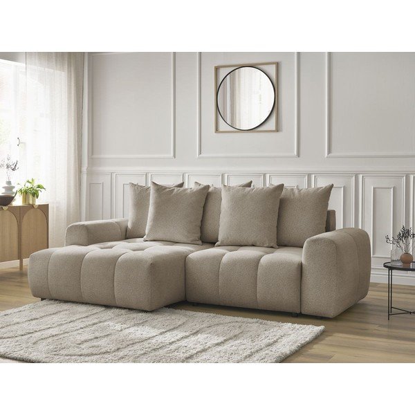 Béžová ženilková rozkladacia/s úložným priestorom rohová pohovka (ľavý roh/s leňoškou) Roxelane – Bobochic Paris-image-4