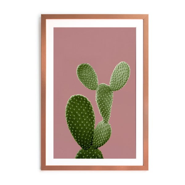 Nástenný obraz ze sambového dreva Surdic Pink Green Cactus, 40 × 60 cm