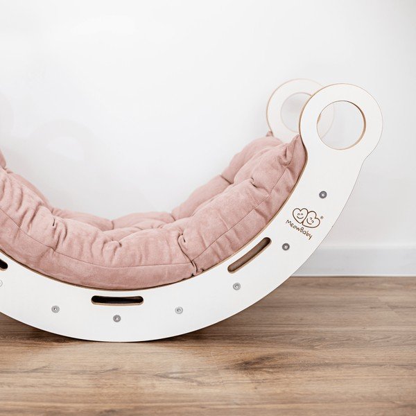 Biela/ružová hojdačka z borovicového dreva 39x75x38 cm Montessori – Meowbaby-image-2