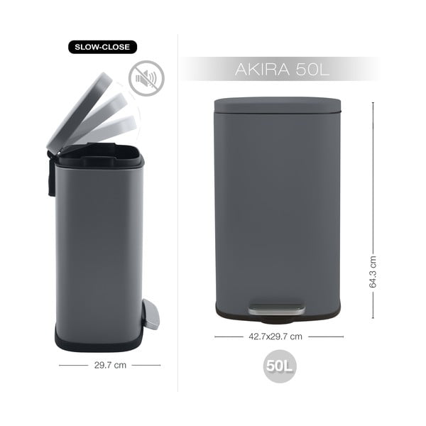 Tmavosivý nášľapný oceľový odpadkový kôš 50 l Akira – Spirella-image-3