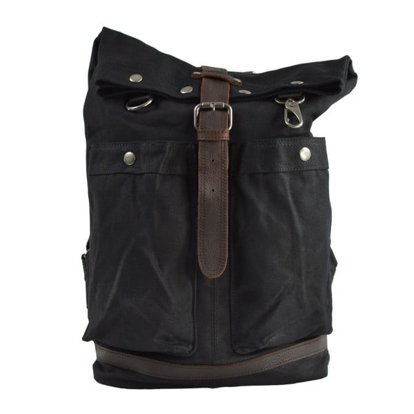Čierny batoh s koženými detailmi Adventurer