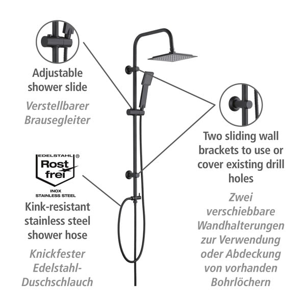 Matne čierny sprchový set z nerezovej ocele 101 cm Cuadro - Wenko-image-3