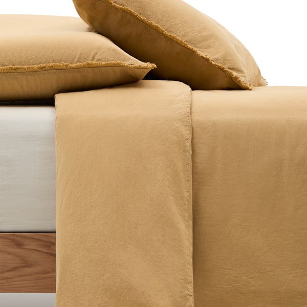 Predĺžené obliečky na jednolôžko z bavlneného perkálu v horčicovej farbe 150x220 cm Sifinia – Kave Home