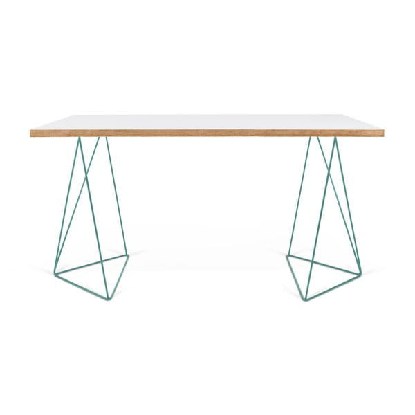 Biely pracovný stôl so zelenými nohami TemaHome Flow, 140 x 75 cm