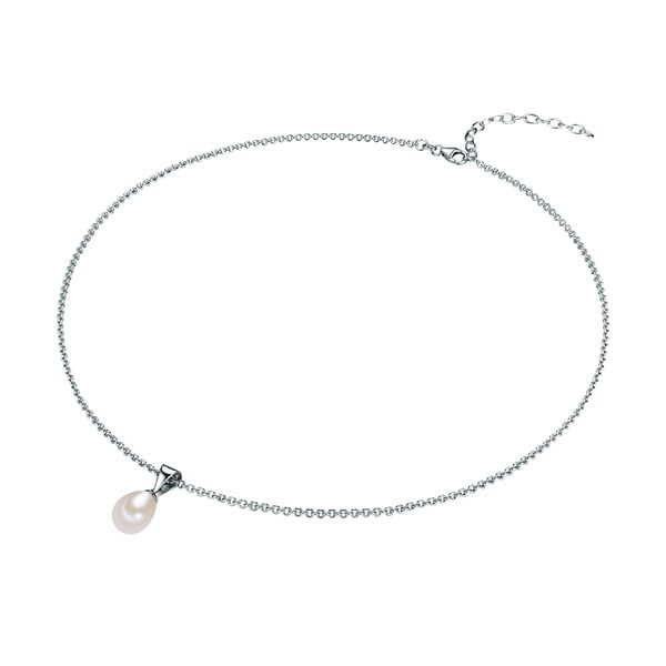 Strieborný náhrdelník s bielou perlou Chakra Pearls, 42 cm