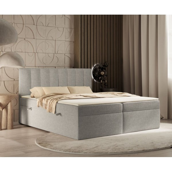 Svetlosivá boxspring posteľ s úložným priestorom 160x200 cm Novento – Maison de Rêve-image-1