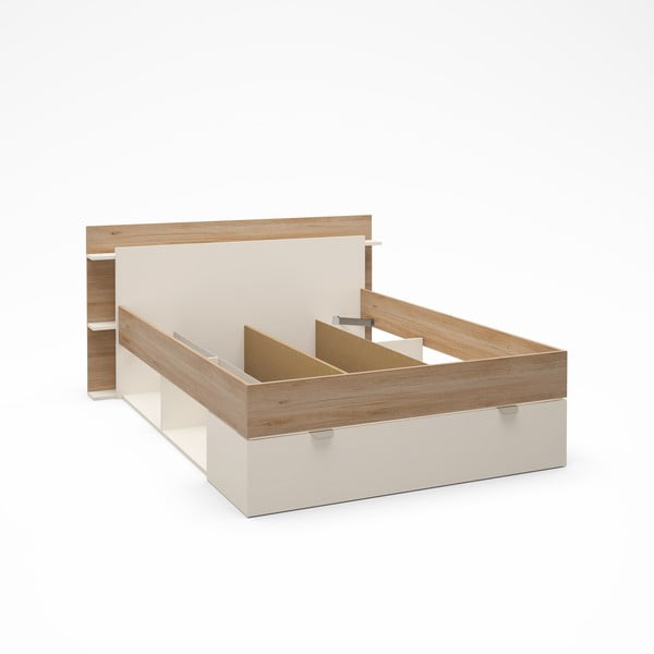 Dvojlôžková posteľ v dekore duba s úložným priestorom bez roštu v bielo-prírodnej farbe 140x190 cm Albo – Marckeric-image-1