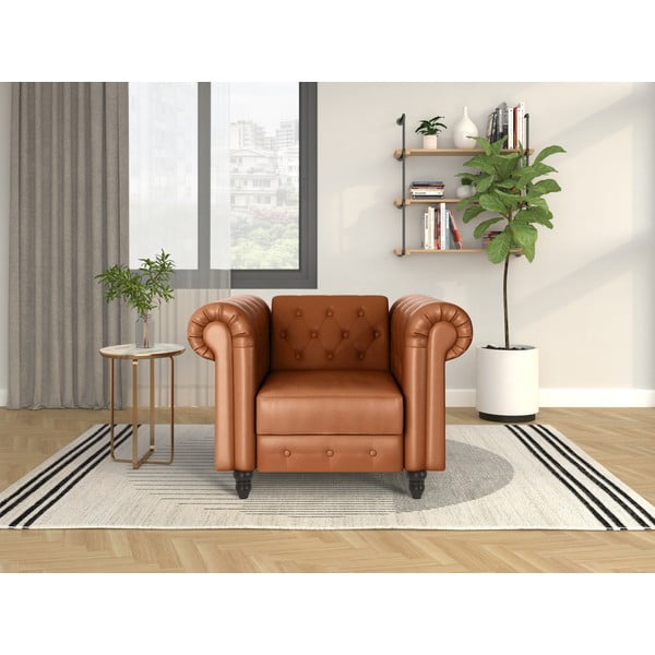 Koňakovohnedé kreslo chesterfield z imitácie kože Felix – Støraa-image-1