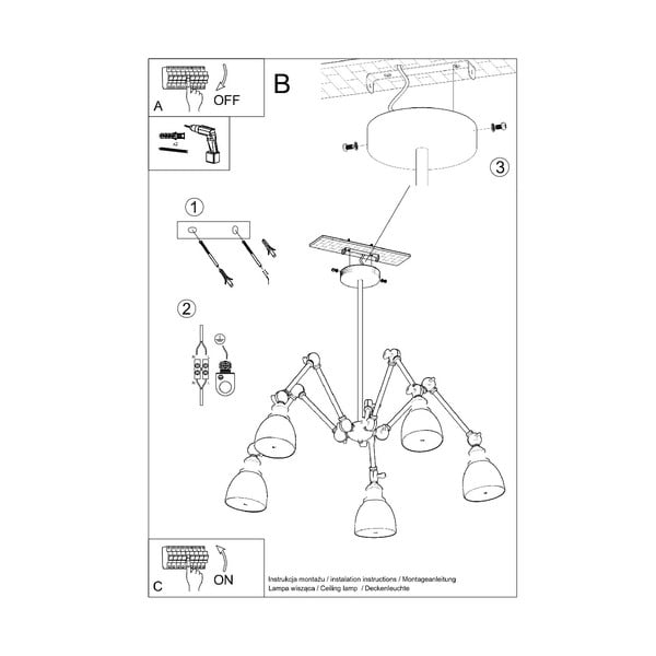 Čierne závesné svietidlo s kovovým tienidlom 70x70 cm Matilda Shade - Sollux-image-4