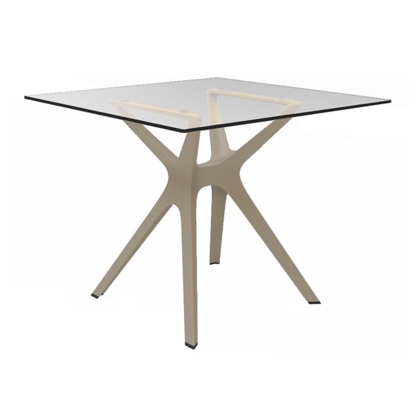 Jedálenský stôl s hnedými nohami a sklenenou doskou vhodný do exteriéru Resol Vela, 90 × 90 cm