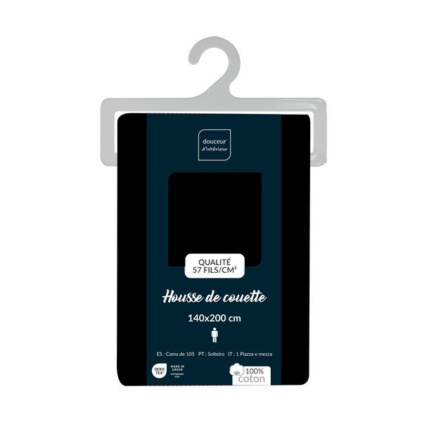 Čierna bavlnená obliečka na perinu na jednolôžko 140x200 cm Lina – douceur d'intérieur-image-2