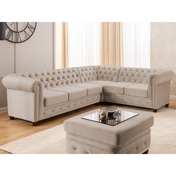 Béžová zamatová rozkladacia rohová pohovka (pravý roh/do L) York Blik – Ropez-image-1