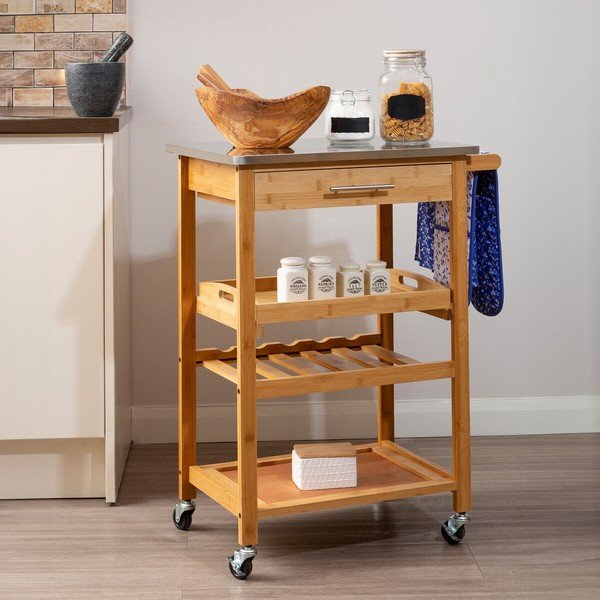 Bambusový servírovací stolík na kolieskach 41x58 cm Harlow – Premier Housewares-image-1