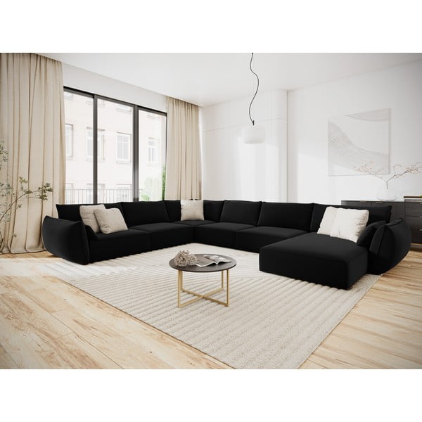 Čierna zamatová rohová pohovka (ľavý roh/do "U") Vanda – Mazzini Sofas-image-1