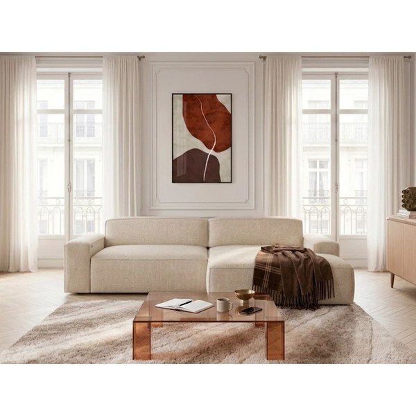 Béžová rozkladacia/s elektrickým výsuvom sedadla rohová pohovka (pravý roh) Abel – Bobochic Paris-image-3