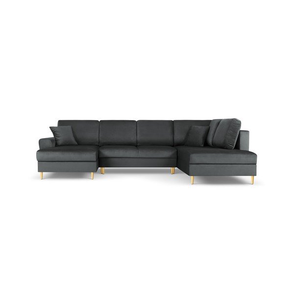 Tmavosivá zamatová rozkladacia/s úložným priestorom rohová pohovka (pravý roh/do "U") Kyoto – Cosmopolitan Design