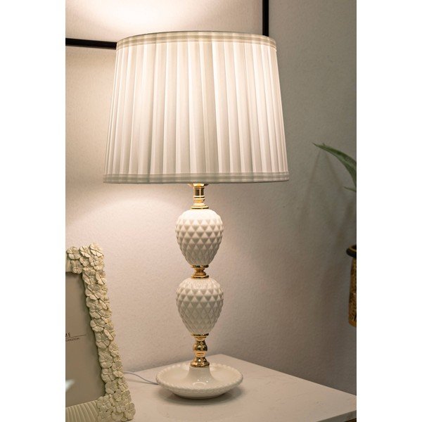 Biela stolová lampa s textilným tienidlom (výška 57 cm) Torre – Mauro Ferretti-image-1