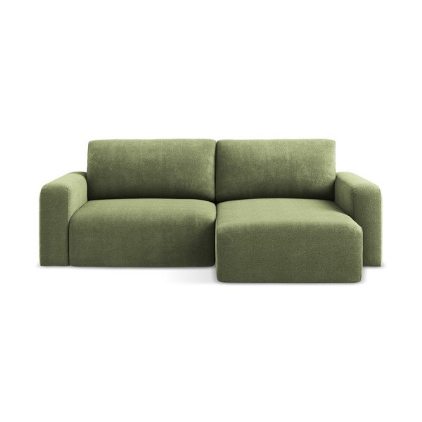 Zelená ženilková rozkladacia/s úložným priestorom rohová pohovka (pravý roh/s leňoškou) Kona – Makamii