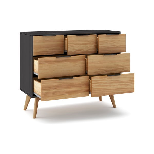 Čierna/prírodná nízka komoda z borovicového dreva 120x83 cm Lavis – Marckeric-image-3