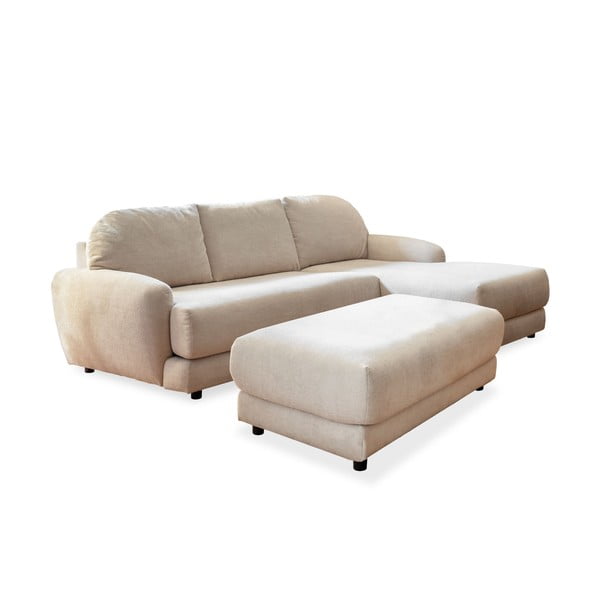 Krémovobiela rohová pohovka (pravý roh) s podnožkou Comfy Claude – Miuform