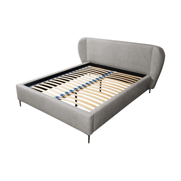 Svetlosivá čalúnená dvojlôžková posteľ s roštom 180x200 cm Makana – Makamii-image-1