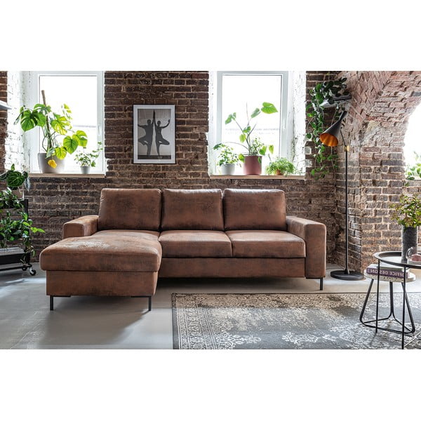 Hnedá rozkladacia rohová pohovka z imitácie kože Miuform Lofty Lilly Vintage, ľavý roh-image-1