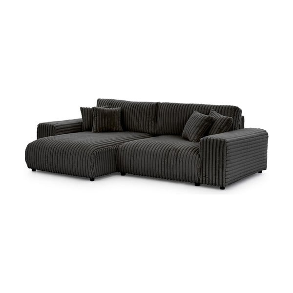 Tmavosivá menčestrová rozkladacia/s úložným priestorom rohová pohovka (ľavý roh) Sarina – Ropez