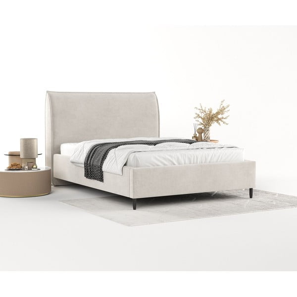 Krémová čalúnená dvojlôžková posteľ s úložným priestorom s roštom 140x200 cm Shell – Maison de Rêve-image-2