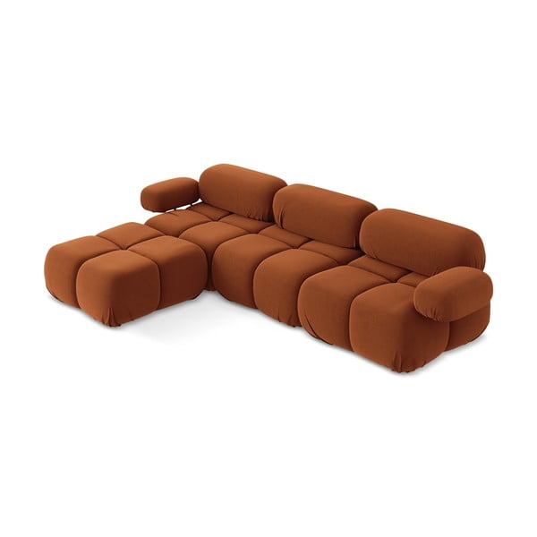 Oranžová zamatová modulárna rohová pohovka Lokua – Makamii-image-1