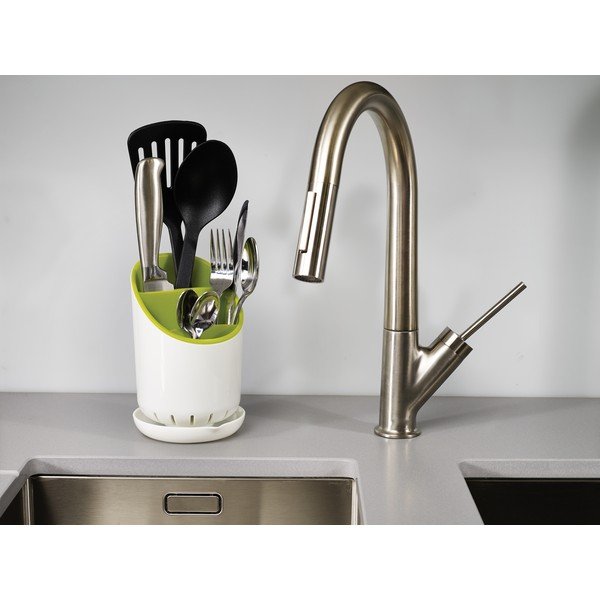 Bielo-zelený odkvapkávací stojan na príbory a kuchynské nástroje Joseph Joseph Dock-image-3