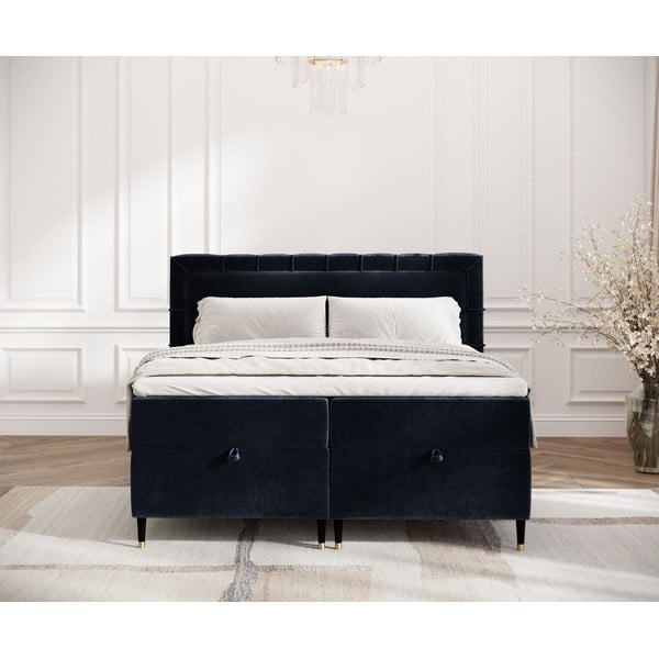Tmavomodrá boxspring posteľ s úložným priestorom 180x200 cm Voyage – Maison de Rêve-image-4